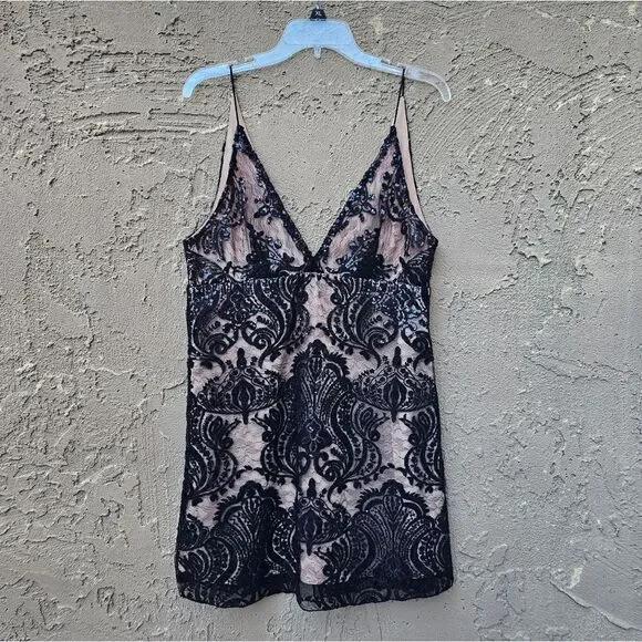 Free People Night Shimmers Lace Sequined Beige and Black Dress - Picture 14 of 15